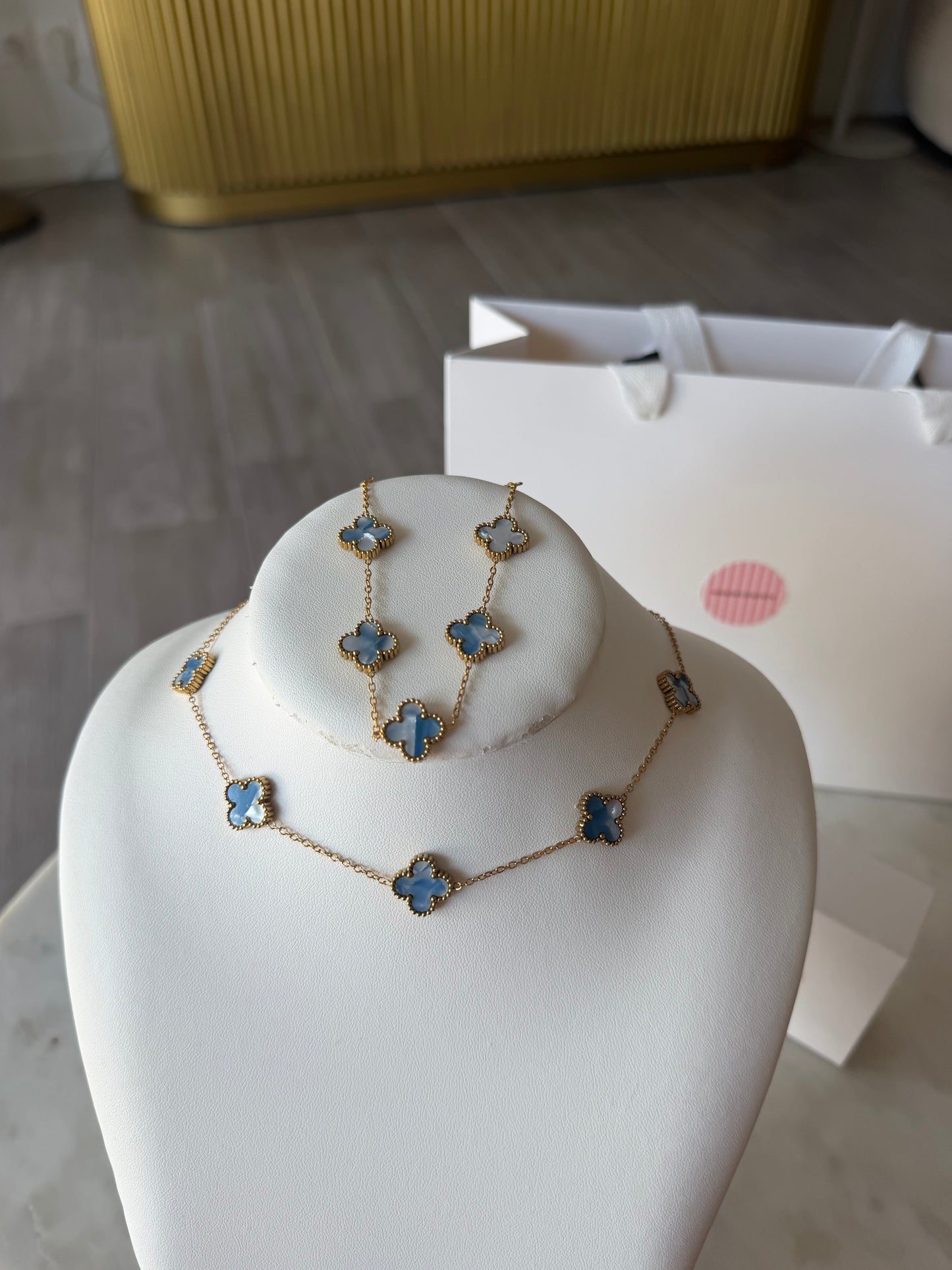 Parure Trèfles Naturel Bleu