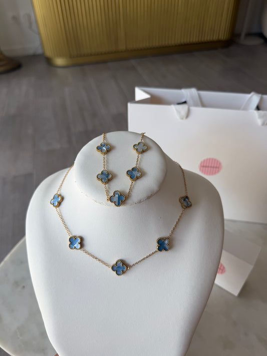 Parure Trèfles Naturel Bleu