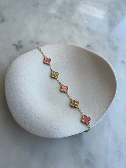 Bracelet Trefle Rose strass