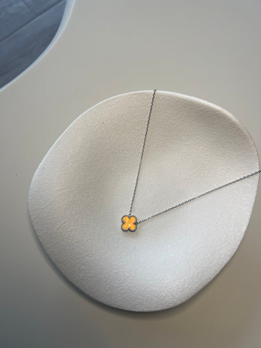 Collier Trefle Argent orange